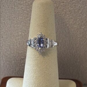 1.00 ctw Genuine Tanzanite & Zircon Ring 925 Sterling Silver